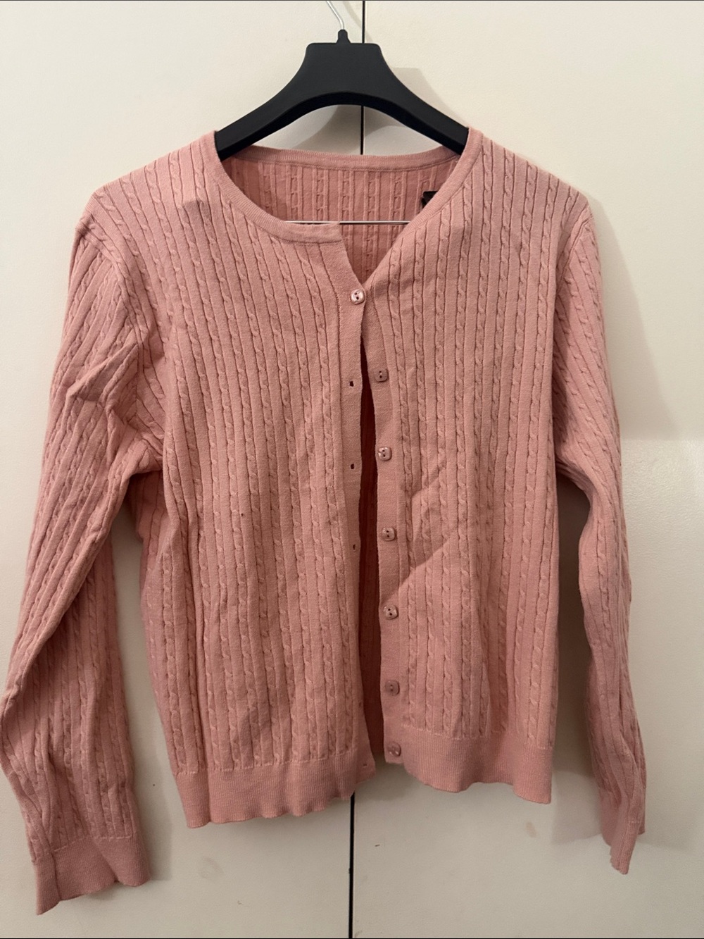 Classic Pink Cable Knit Button Cardigan - Women